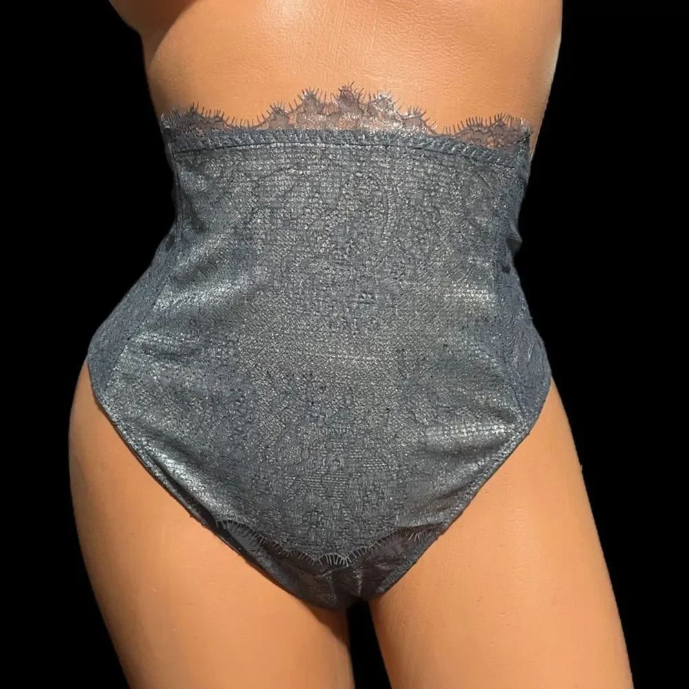 Victorias Secret Dream Angels High Waist Metallic Lace thong panty gray Large